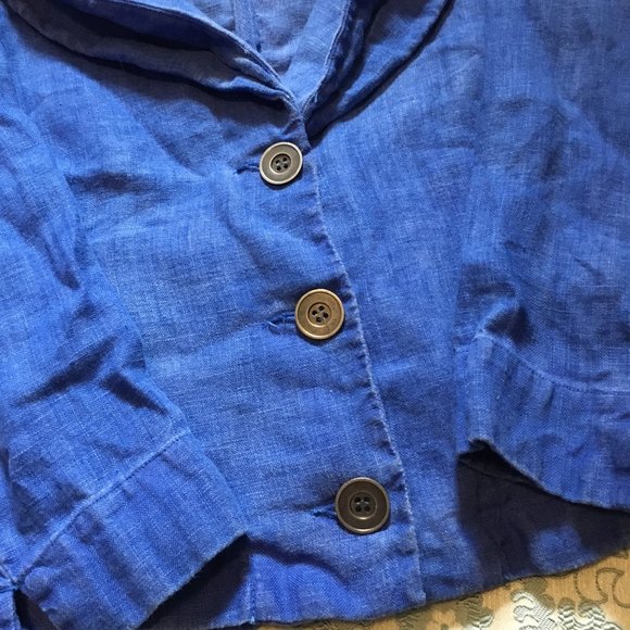 Netherlands True Blue Cropped 100% Linen Blazer - Picture 6 of 12